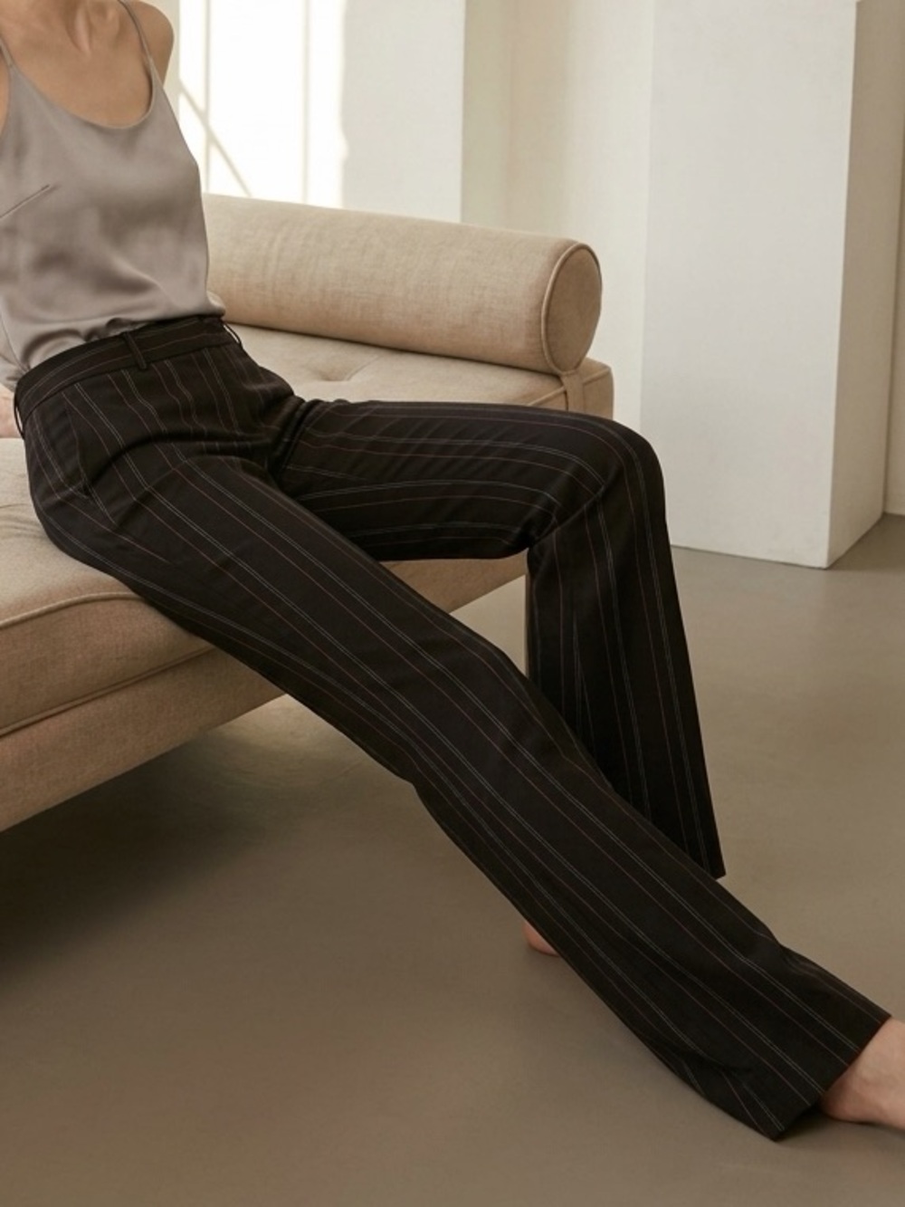 Bootcut Stretch Twill Black Drew Fit Twill Pants pink & white Pinstripe Size 6